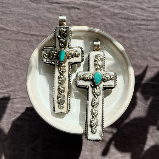 Bone Cross with Turquoise