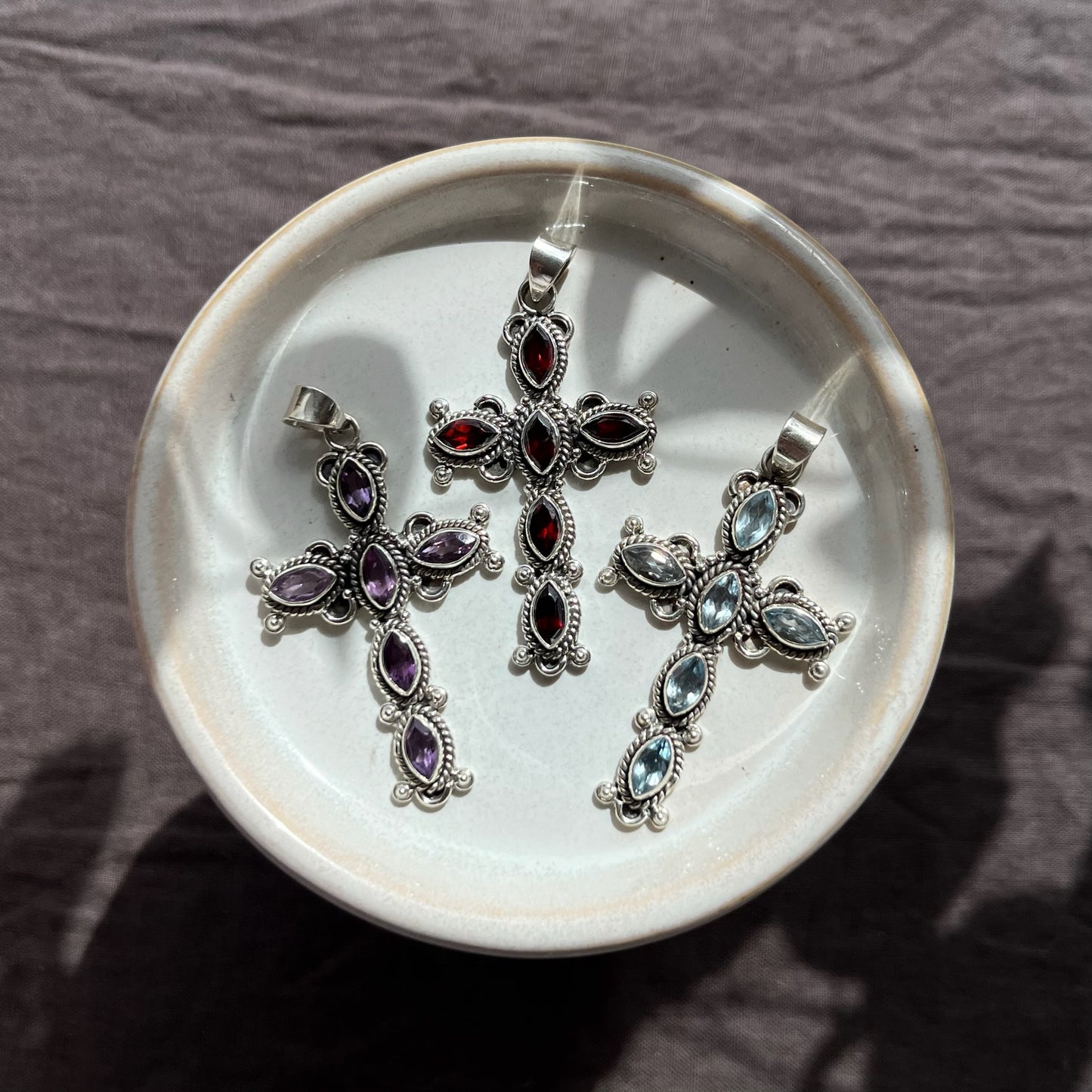 Silver Faceted Gemstone Cross Pendant