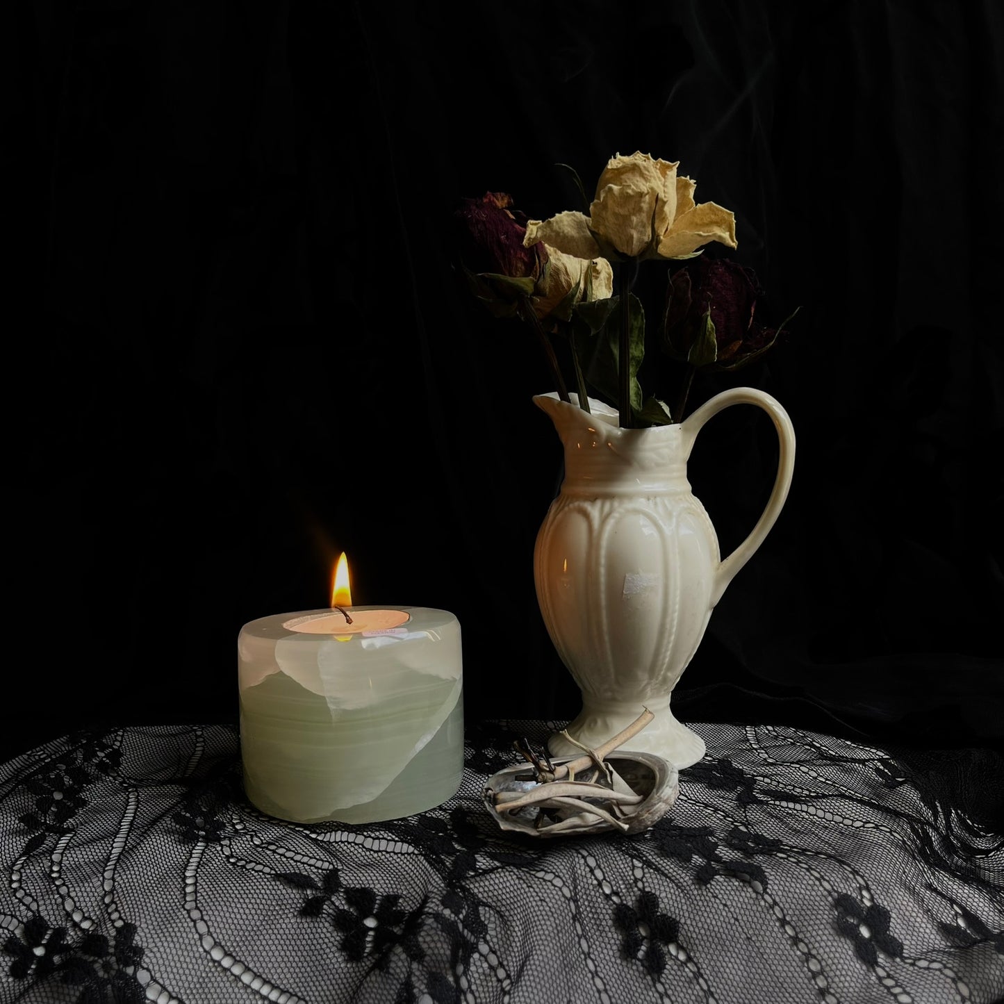 Green Banded Calcite Candle Holder