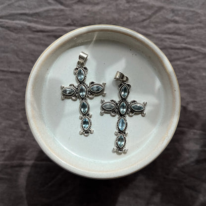 Silver Faceted Gemstone Cross Pendant